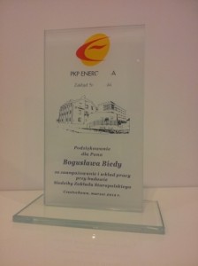 Podziękowanie za zangażowanie i wkład pracy przy budowie siedziby zakładu staropolskiego PKP Energetyka